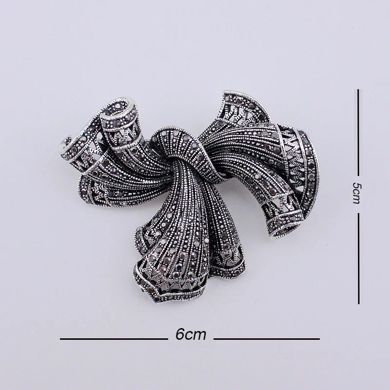 TANGTANG Antique Brooch Vintage Knot Black Rhinestone Brooch For Men Women Elegant Retro Jewelry Pin Bow Classic New Brooches
