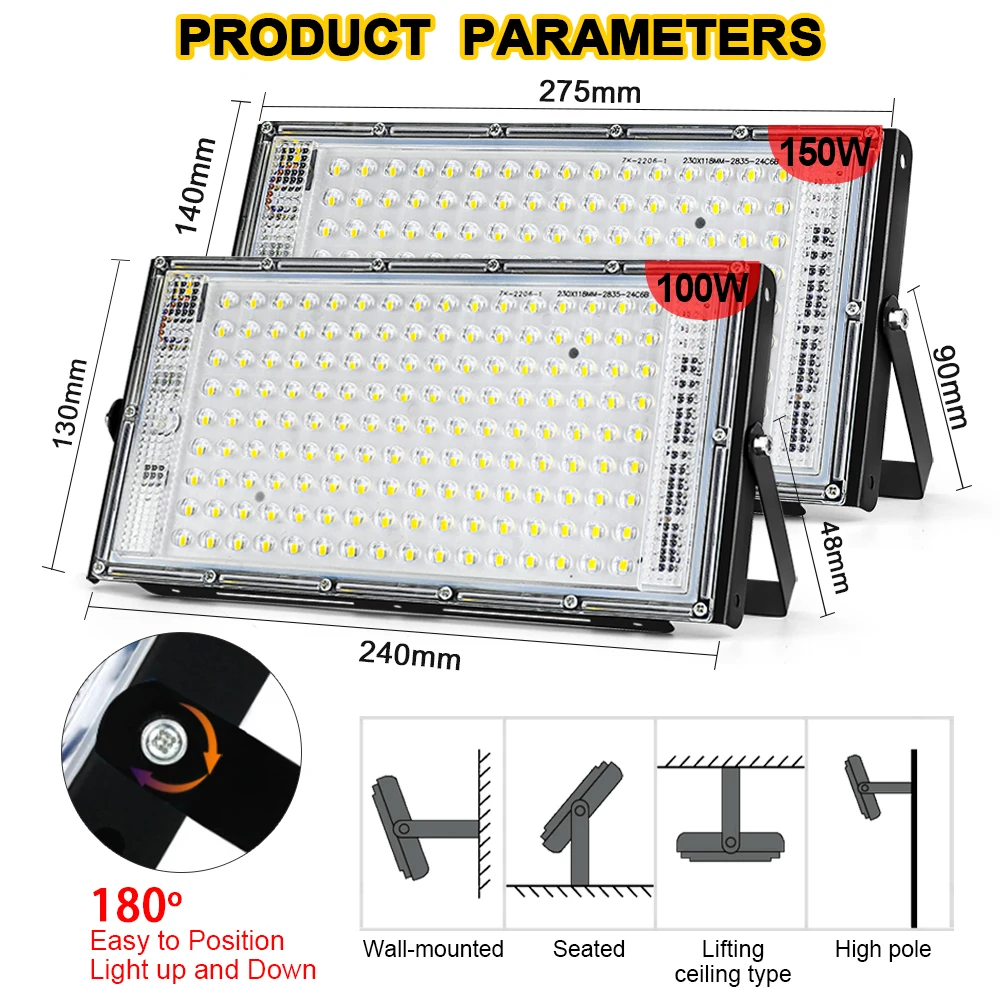 Projecteur Led imperméable d\'extérieur, éclairage de paysage, lampe de rue, 150W 100W AC 220V 240V