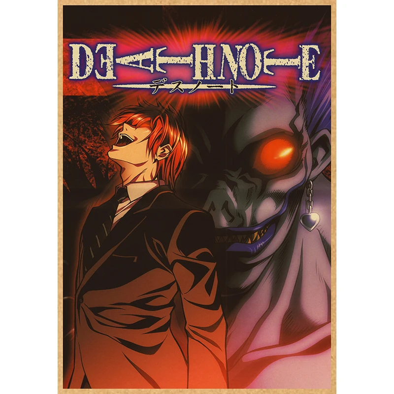 Death Note Aanime Poster, Vintage Print on Kraft Paper 4K High Quality, Home Room Wall Stickers Decorative Art Pictures