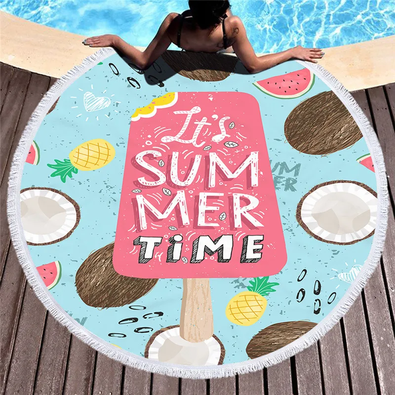 Summer Watermelon Printing Round Beach Towel Shower Absorbent Microfiber Outdoor Bath Towel Adult Travel Yoga Mat With Tassel