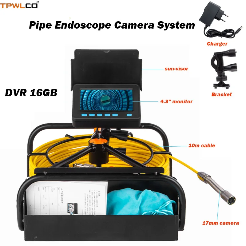 

10m-50m Cable 4.3inch LCD Sewer Pipeline Inspection Camera System 16GB TF Card With DVR IP68 Waterproof 17mm Underwater Camera