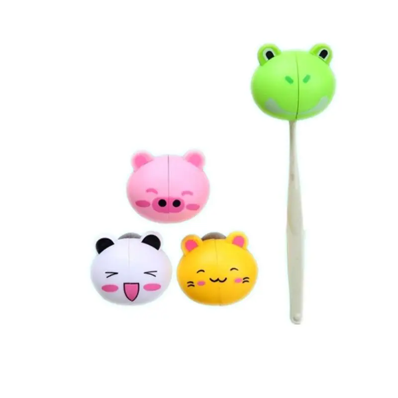 Kids Cute Cartoon Animal Head Shaped Toothbrush Holder Cover Two Suction Cup Colored Wall Mounted Bathroom Accessories Random