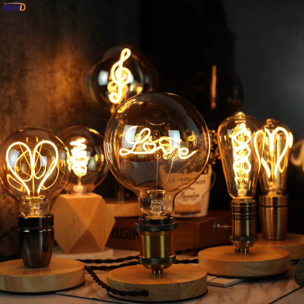 IWHD Gloeilamp 4W LED Edison Light Bulb Retro Lamp 220V 2700K ST64 A19 G80 G95 G125 Industrial Decor Lampara Vintage Lamp LED