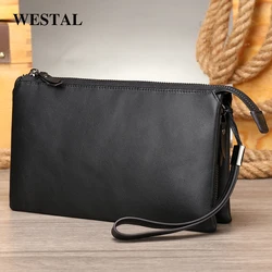 WEATAL 100% Cowhide Men's Clutch Male Wallets Handbag Bags Men's Leather Purse For Men New Design Business Casual Men's Clutch