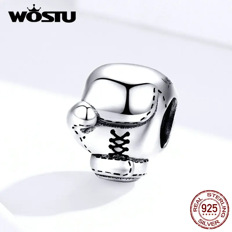 WOSTU-Cuentas de guantes de boxeo de Plata de Ley 925 auténtica, dijes compatibles con Pulsera Original, colgante para mujeres y hombres, joyería de moda, CQC1325