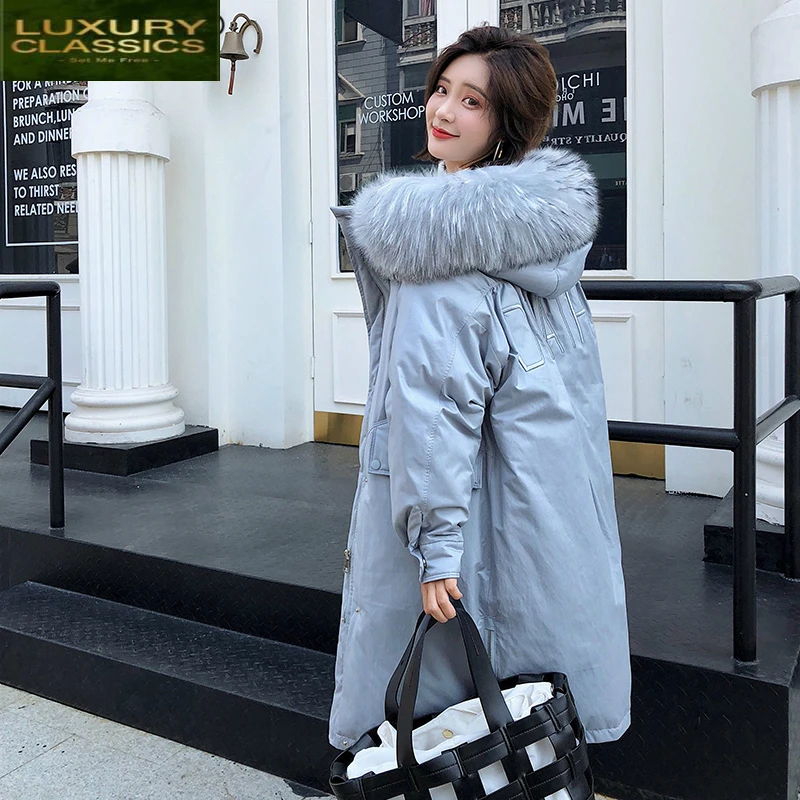 

Down Jacket Women Winter 90% White Duck Down Coat Female Large Raccoon Fur Hooded Parka Coats Female Long Jackets LWL1147