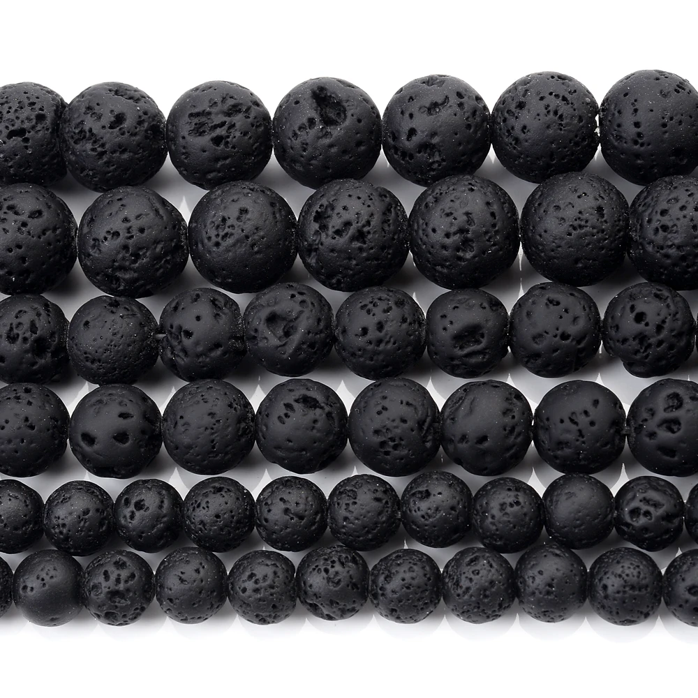 Perles rondes en pierre naturelle de lave noire, perles d'espacement pour bijoux exécutifs, accessoires de bracelet à breloques bricolage, 4mm, 6mm, 8mm, 10mm, 12mm