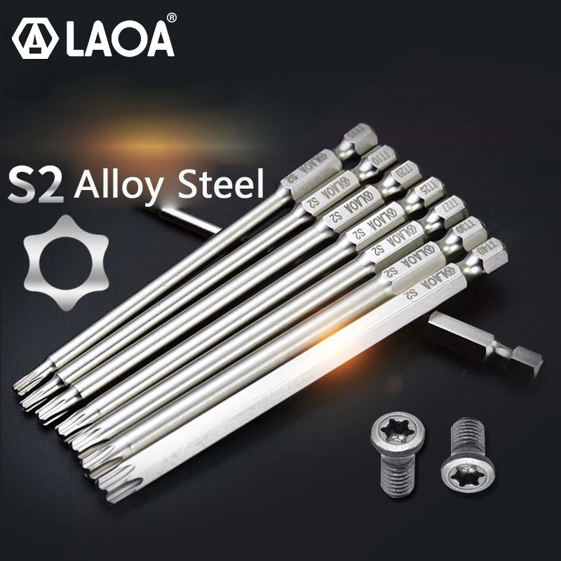 LAOA 1/4 Electric Screwdriver Torx Bits with Magnetic 50mm 100mm Length S2 Electric Hex Torx Head T8-T20-T40