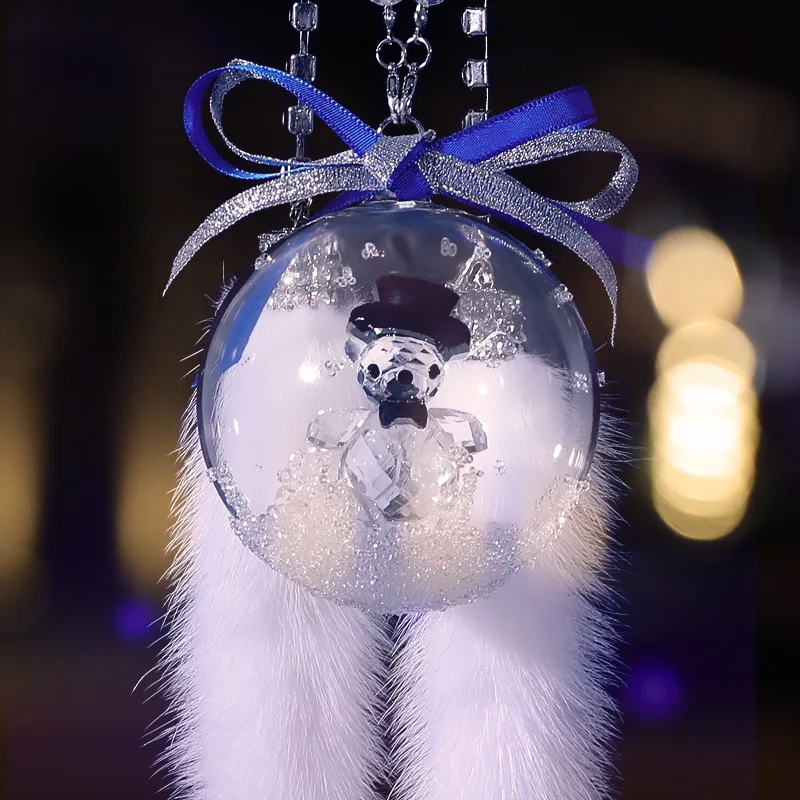Crystal Bear Ball Figurine Glass Animal Car Auto Fashion Pendant Hanging Dangle Charm Car Styling Home Wedding Decor Xmas Gifts