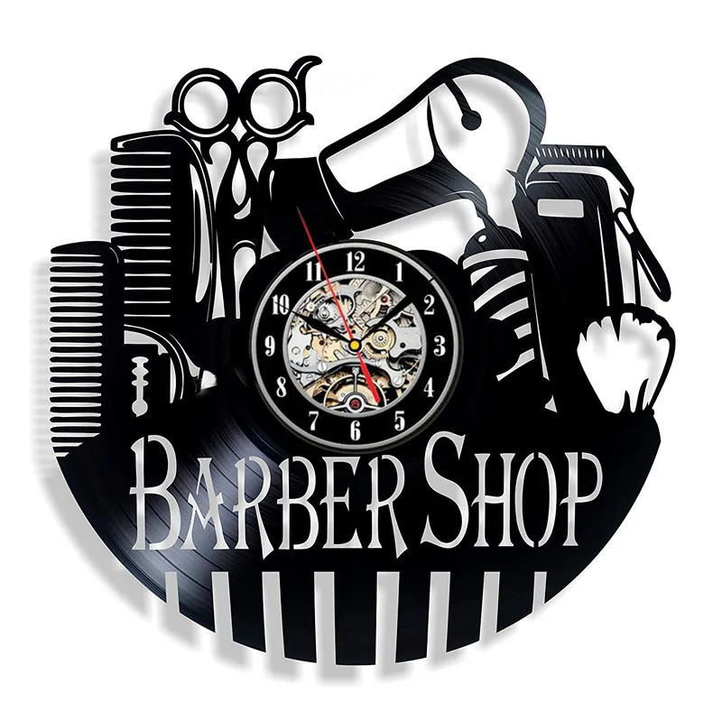 Barber Shop Wall Clock Modern Design Hairdresser Barbershop Vinyl Record Clocks Wall Watch Wall Decor For Barber Beauty Salon