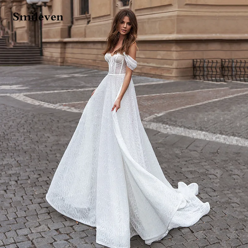 Smileven-Vestido De novia De princesa con hombros descubiertos, corsé, Vestido De novia árabe con tirantes, vestidos De novia