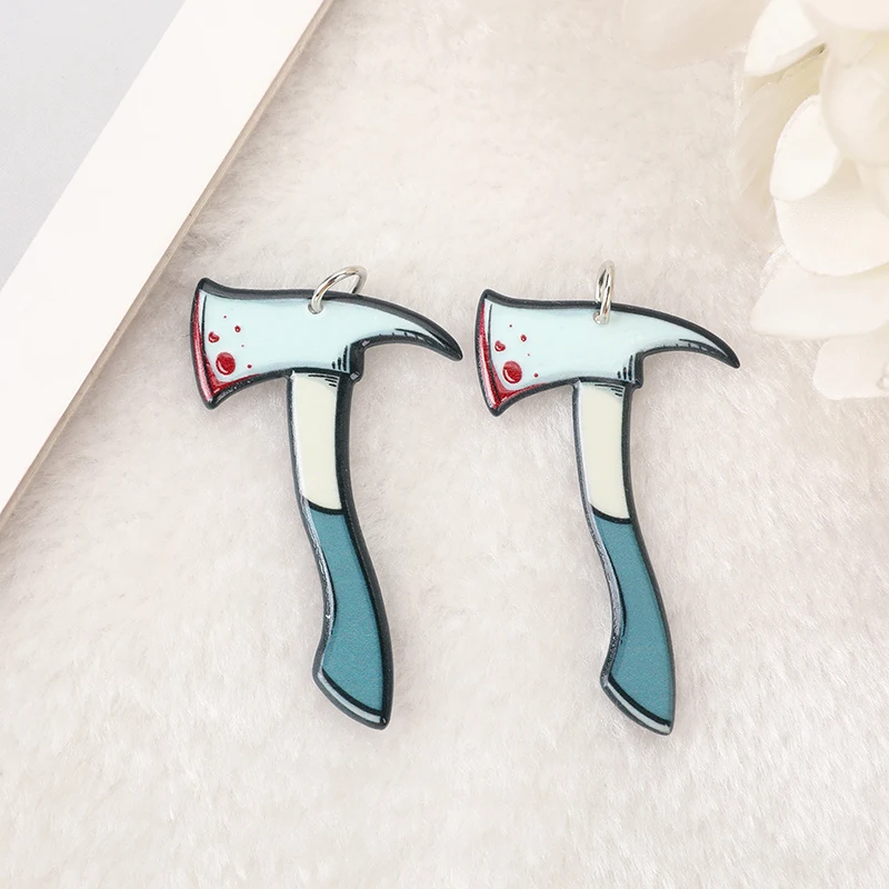10 Pcs Halloween Charms Cocktail Skulls Axe Blood Cotton Candy Ghoul Cream Crafts Flatback Acrylic Findings For Jewelry Diy