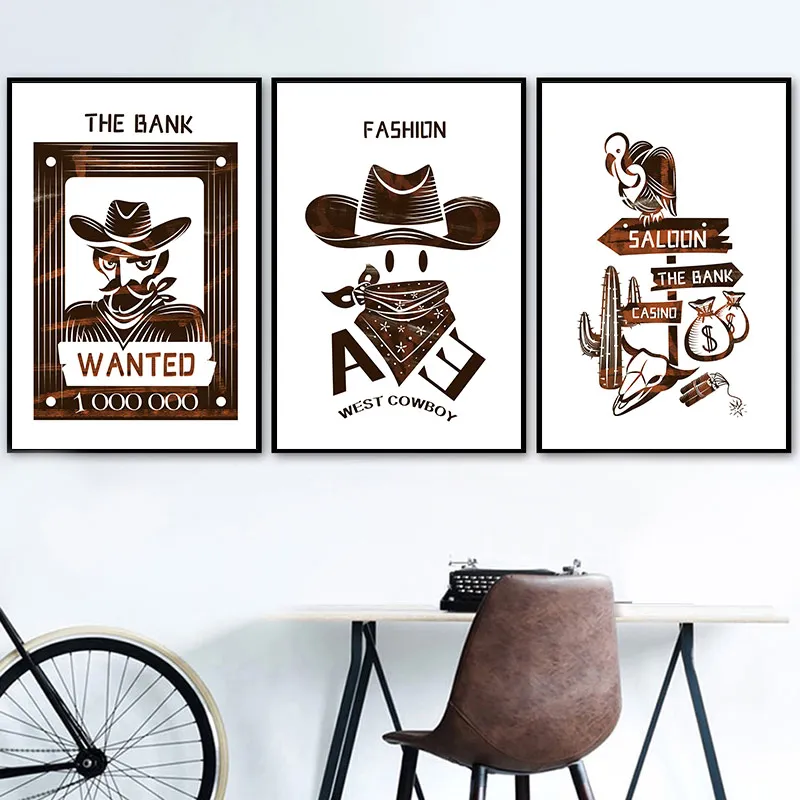 Child Room Cartoon Western Cowboy Abstract Poster Nordic Minimalist Nursery Wall Art Painting Canvas Modern Kid Baby Room Decor