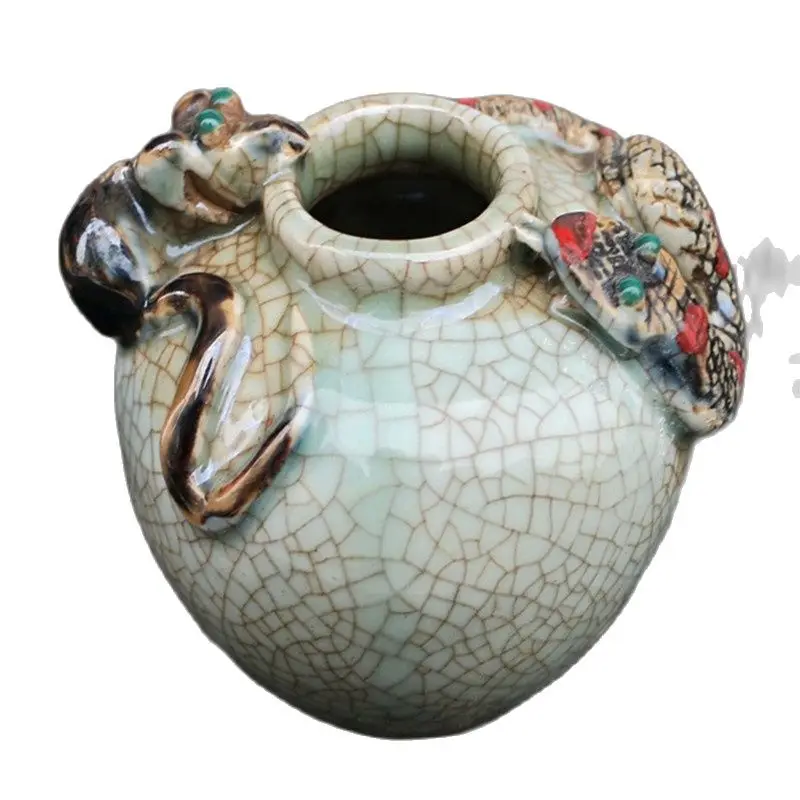 Chinese Old Porcelain, Cracked Glaze,Snakes Rat , Jar