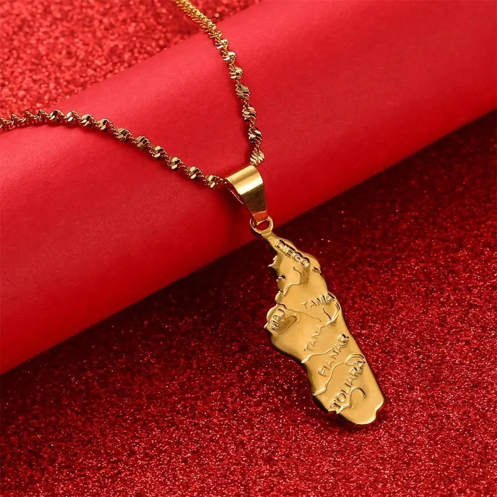 Madagascar Map Necklace Pendant Women Gold Color African Jewelry Africa Malagasy Maps