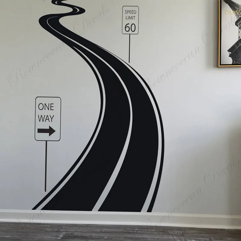 

Winding Road Highway Speed Limit Sign Tire Tracks Road Sign Wall Sticker Vinyl Home Decor Kids Bedroom Nursery Decals Mural A687