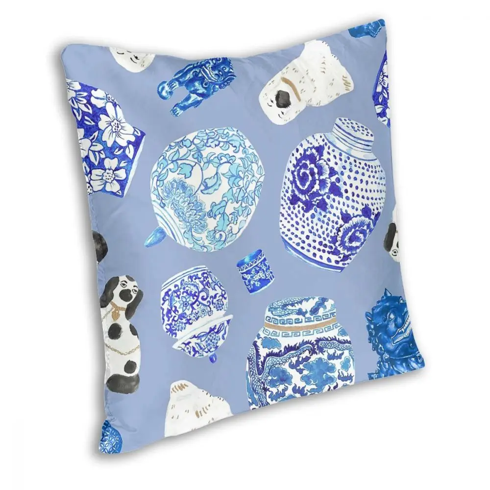 Chinoiserie Curiosity Cabinet Toss In Delft Blue Throw Pillow Cover Decorative Pillow Customized Pillowcase