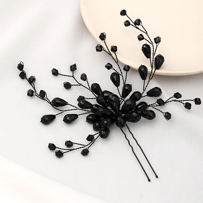 Forcine per capelli in cristallo di colore nero di moda accessori per capelli da sposa fatti a mano con diadema barocca Vintage fatti a mano