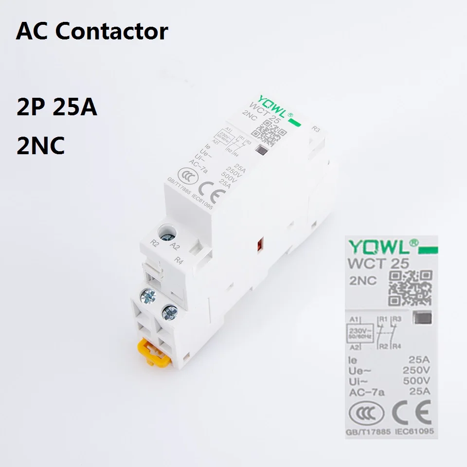 1 Chiếc YQWL 2P 25A 220V/230V 50/60HZ Din Đường Sắt Hộ Gia Đình Ac Mô Đun contactor Tụ 2NO