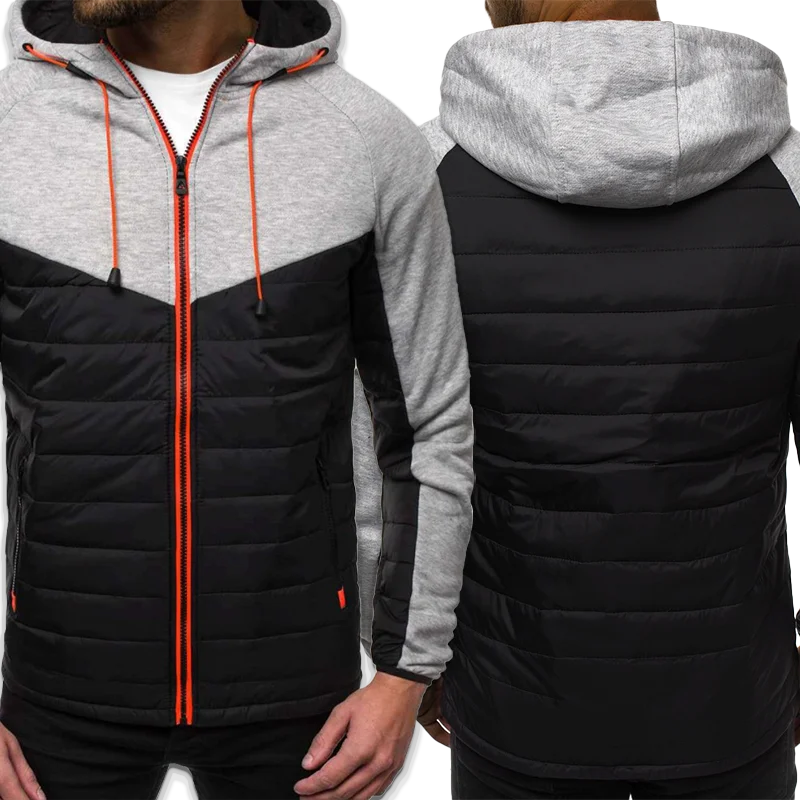 Autumn Winter Jacket Men Color Block Zipper Hooded Jackets Male Coat Casual Warm Mens Jacket Hooded Coat Men Jacket Veste Homme