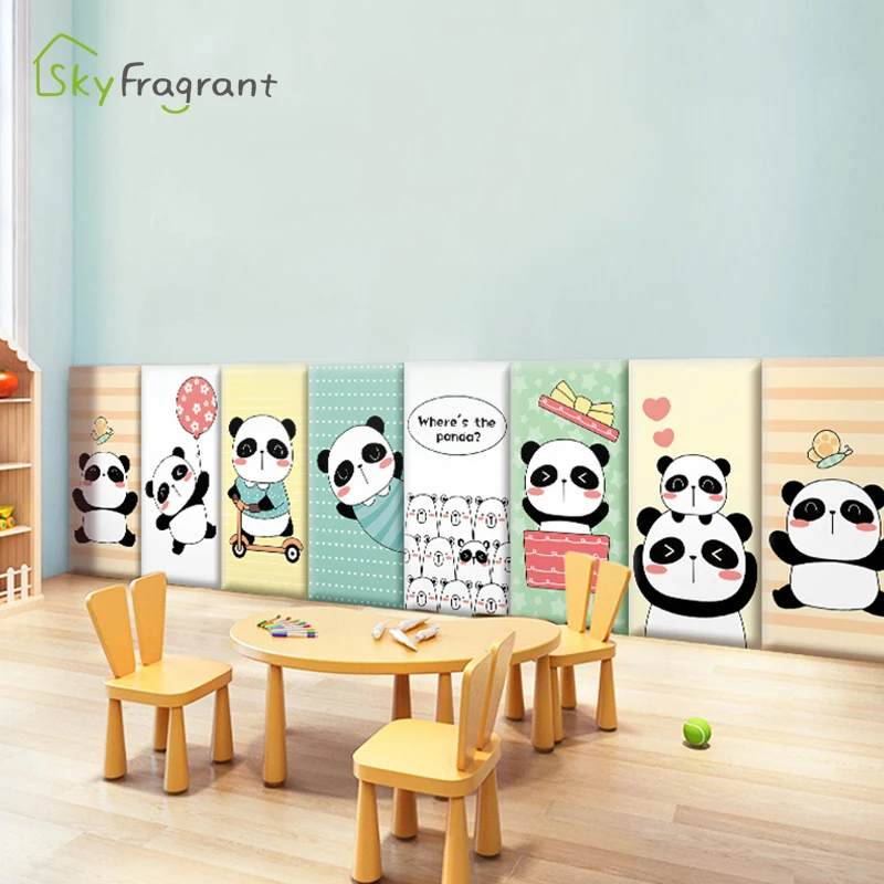 3D Foam Panda Soft Pack Wall Stickers For Kids Rooms Self Adhesive Wall Decoration Home Wall Skirting Sticker Anti Collision