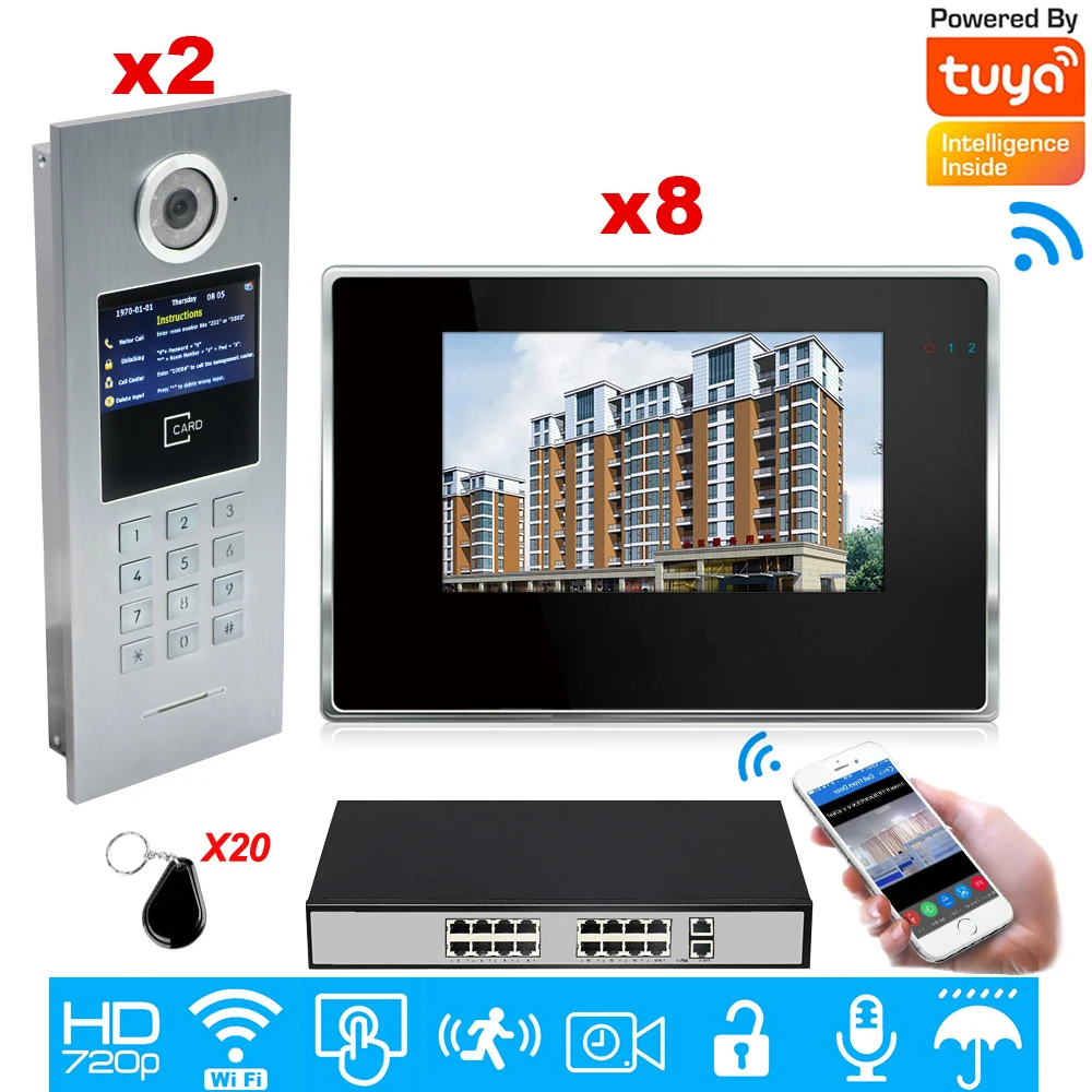 Office Big Building Security Door Access Control System WiFi Video Door Phone IP Video Intercom TuyaSmart APP+Password+IC Card