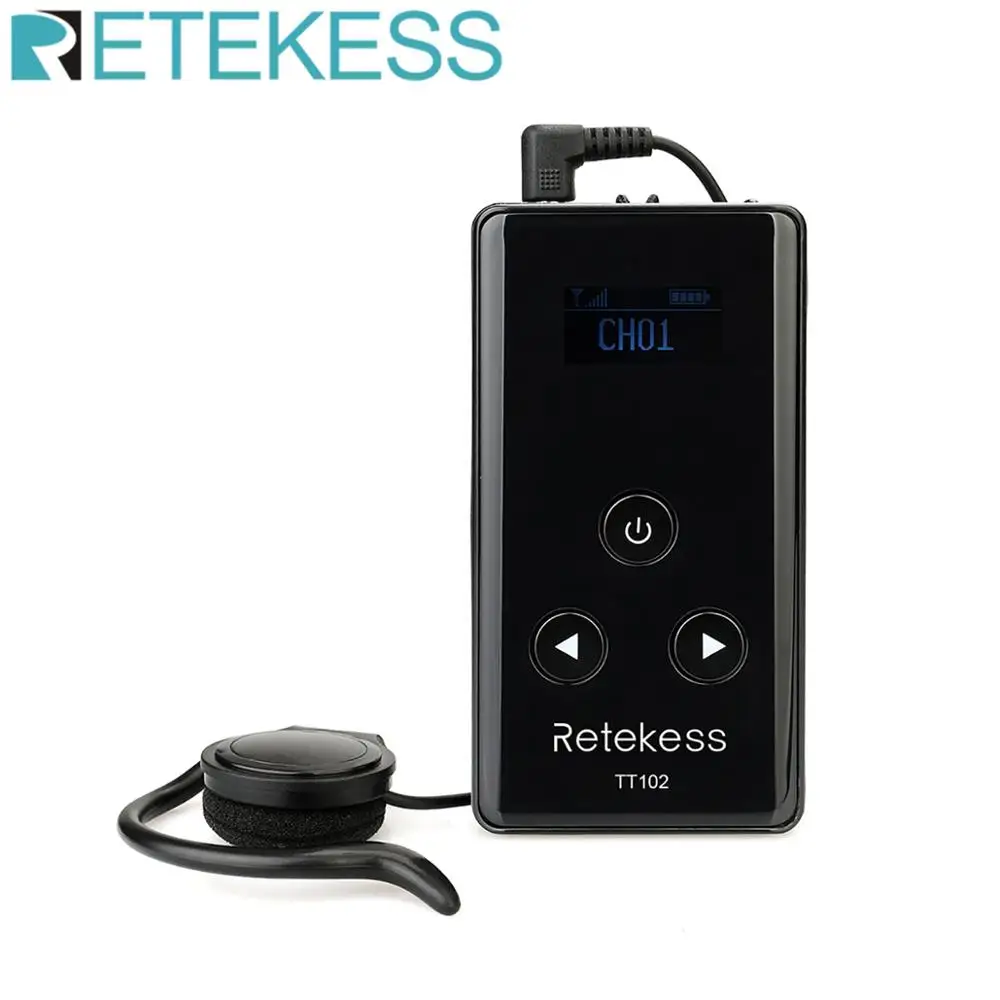 

RETEKESS TT102 Wireless Audio Receiver 195-230MHz For Tour Guide System 99 Channel Conference Language Interpretation System