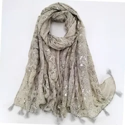 Écharpe châle en viscose à pampilles pour dame, pashmina argenté brillant doux, étole foulards, hijab musulman, motif de peau de salle, lurex, mode