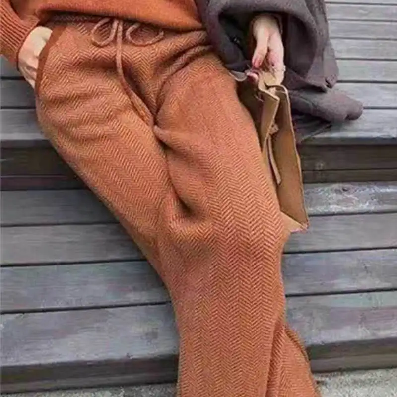 

Pants Women 2020Autumn Winter Pants Women Cashmere Knitted Trousers Fashion Wide Leg Jogging Woman Pants High Waist Loose Pants