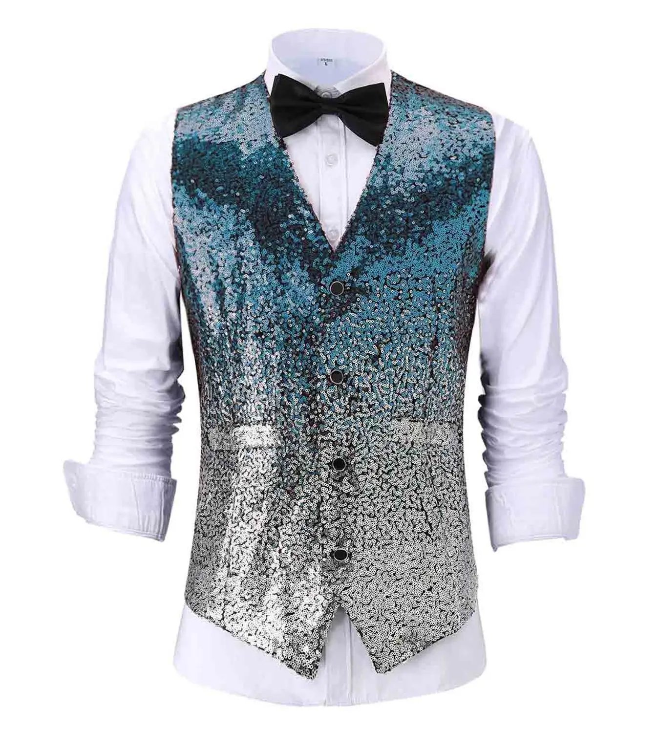 Nova moda masculina colete mudando cor brilhante lantejoulas terno colete para festa, casamento, discoteca tamanho personalizado