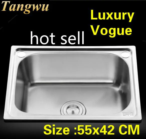 

Free shipping Apartment luxury kitchen single trough sink vogue wash vegetables 304 stainless steel hot sell 55x42 CM