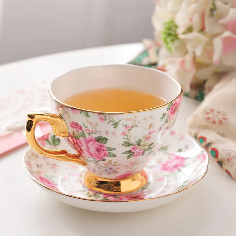 Bone china coffee cup and plate set European style small luxury high-end household ceramic ins British afternoon tea cup set
