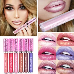 HANDAIYAN 6 Colors Glitter Lipstick Liquid Shimmer maquiagem Makeup Waterproof Metallic Tint Lipgloss Lips Stick Gloss Cosmetics