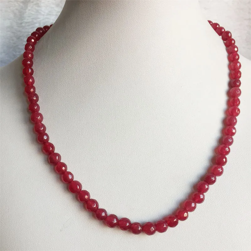 6MM Faceted Sapphire Emerald Ruby Jade Necklace Natural Stone Handmade Bohemia Collier Femme Jewelry Gift Simple Strand Choker