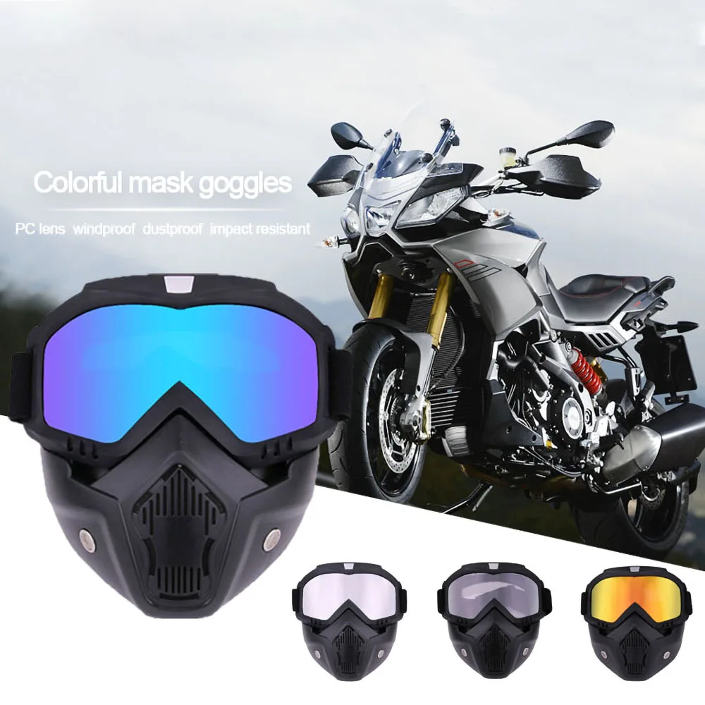 

Motocross Goggles Glasses Face Dust Mask With Detachable Motorcycle Oculos Gafas And Mouth Filter For Open Face Vintage Helmets