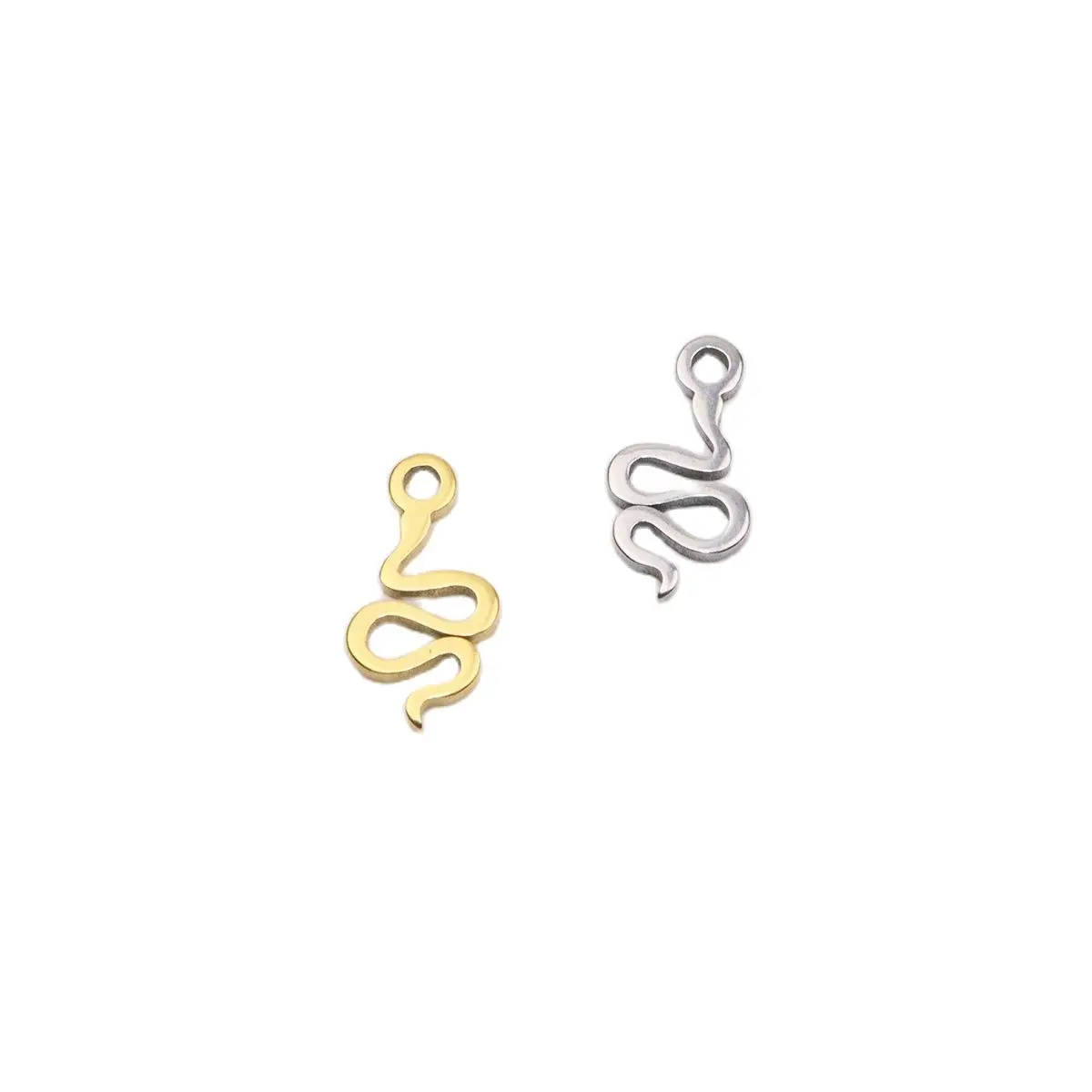 10pcs Wholesale Stainless Steel Pretty Mini Snake Charms Pendant DIY Necklace Earrings Bracelets Unfading Colorless 2 Colors