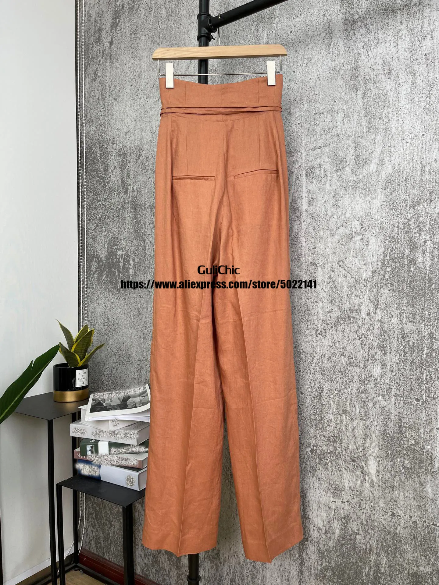 3.9 HIGH END QUALITY Hemp Bandage Wide Leg Pants Female Fashion High Waist Straight Trousers