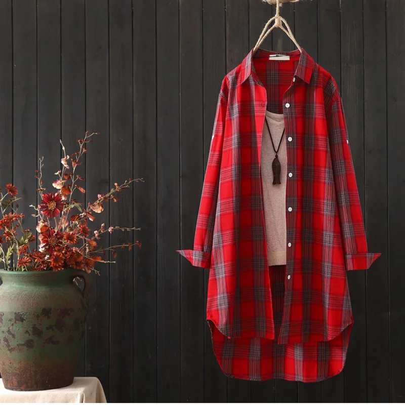 Women Blouses Plaid Shirt Female Casual Long Sleeve Shirt Tops Lady Clothes Loose Blouse Chic Outerwear 2022 Autumn Spring