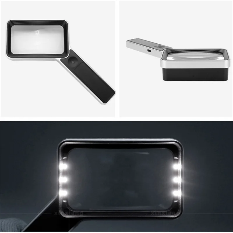 Lupa portátil com interruptor de modo de toque 6led lâmpada com cabo de carregamento usb 3 níveis de lupa brilho luz