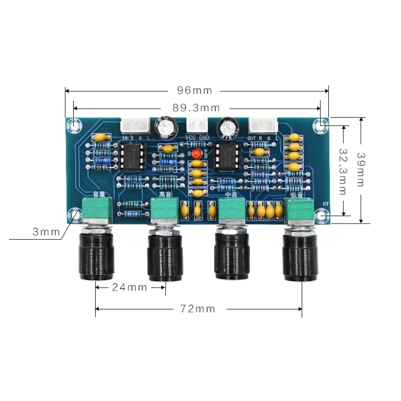 RISE-NE5532 Tone Board Preamp Pre-Amp with Treble Bass Volume Adjustment Pre-Amplifier Tone Controller for Amplifier Board