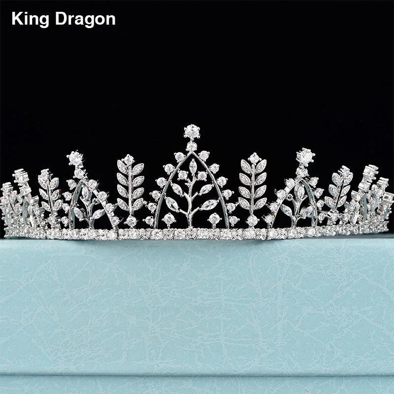 Luxury Cubic Zirconia Crown Bride Jewelry White Gold Color Wedding Bridesmaid Hair Accessories Gift Box Packing CZC-2024