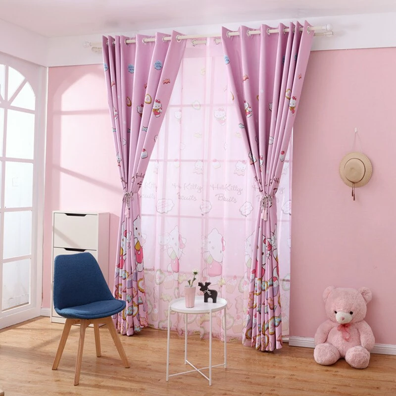 Pink Kawaii Cartoon Cat Nursery Curtains  for Girl Kids Children Room Bedroom Cute Blackout Curtainfor Living Room