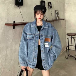 Denim Jackets Women‘s’ New Spring Autumn European Style Chic Jean Coat Loose Vintage Outwear With Big Pocket