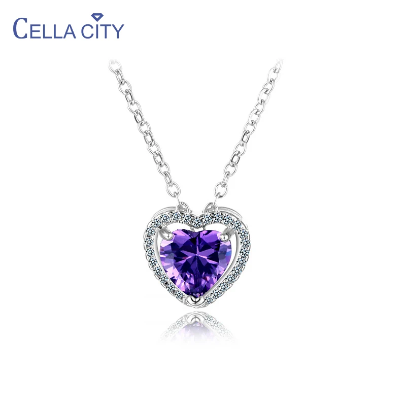 Cellacity Heart-shaped Amethyst Necklace for Women Silver 925 Jewelry Purple Gemstone Pendant Clavicle Chain Heart of the Sea