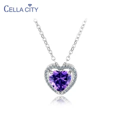 Cellacity Heart-shaped Amethyst Necklace for Women Silver  Jewelry Purple Gemstone Pendant Clavicle Chain Heart of the Sea