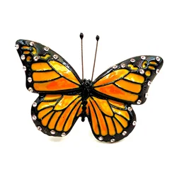 Elegant Clear Crystal Accent Black & Orange Enamel Monarch Butterfly Brooches Pins for Growing Beauty Women Girl Coat Jewelry
