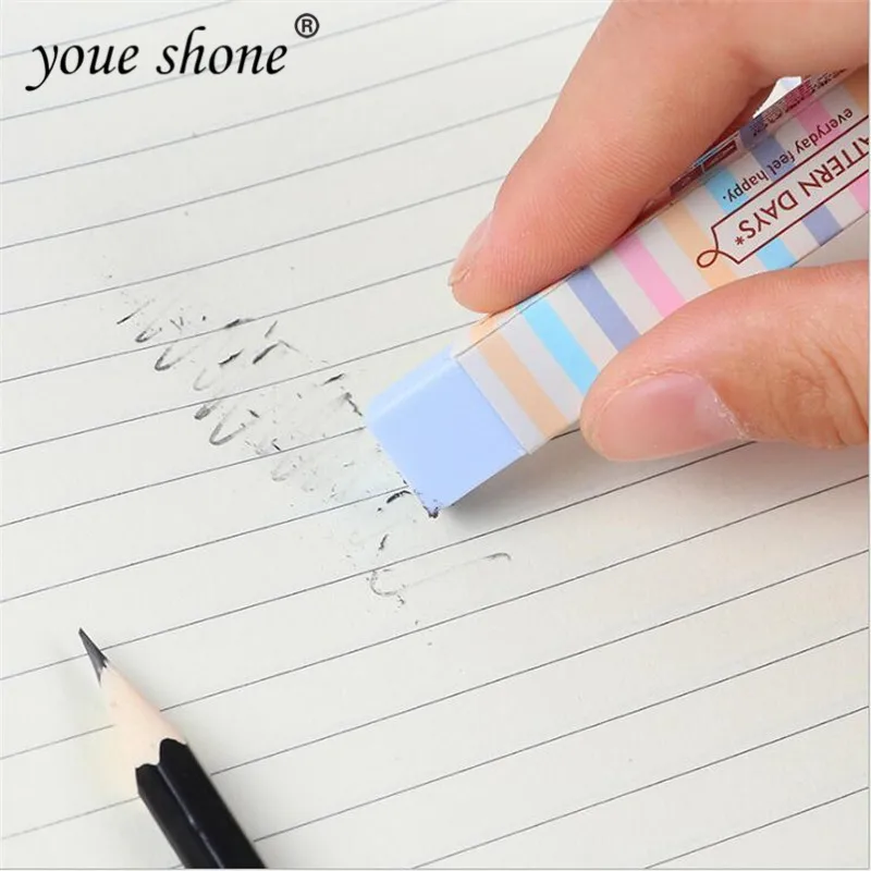 1Pcs Cute Heart Flower Rubber Eraser Cute Striped Pencil Eraser Kids Gift Stationery Novelty Learning Office Supplies