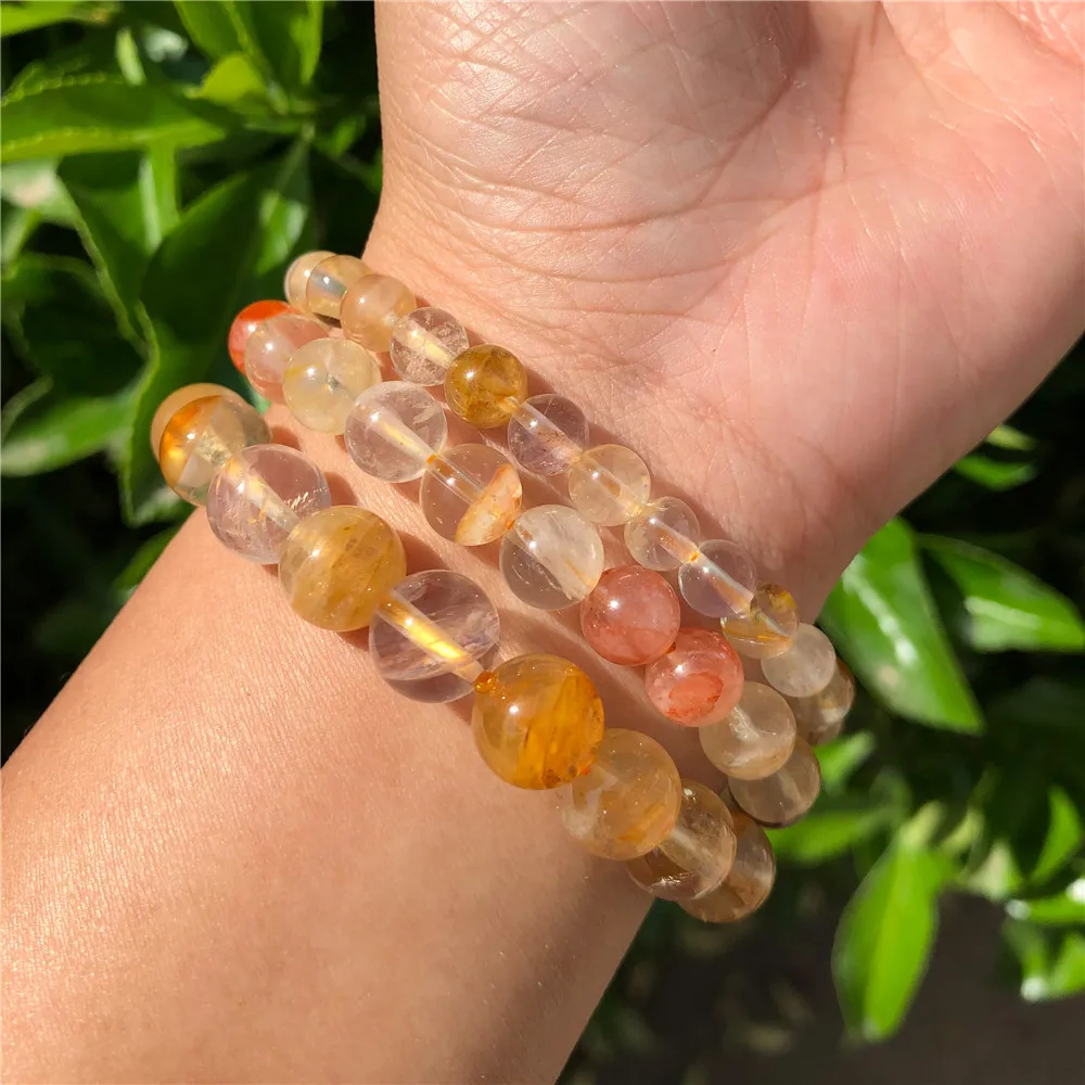 

1 Pc Fengbaowu Natural Yellow Hematoid Quartz Bracelet Round Beads Crystal Healing Stone Women Jewelry