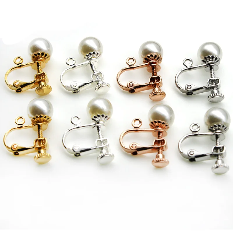 

10pc Brass Screw Ear Clip no piercing Earring Settings Rotate Pads Earring Findings Base Blank Bezel For Jewelry Making Supplies