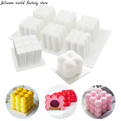 실리콘 월드 실리콘 3D 큐브 베이킹 무스 케이크 몰드 디저트 몰드, DIY 아로마 테라피 캔들 석고 몰드, 수제 비누 몰드